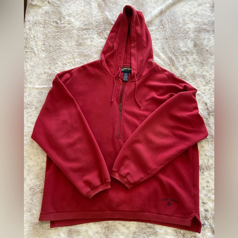Eddie Bauer Mens Red 3/4 zipper pullover hoodie size XXL